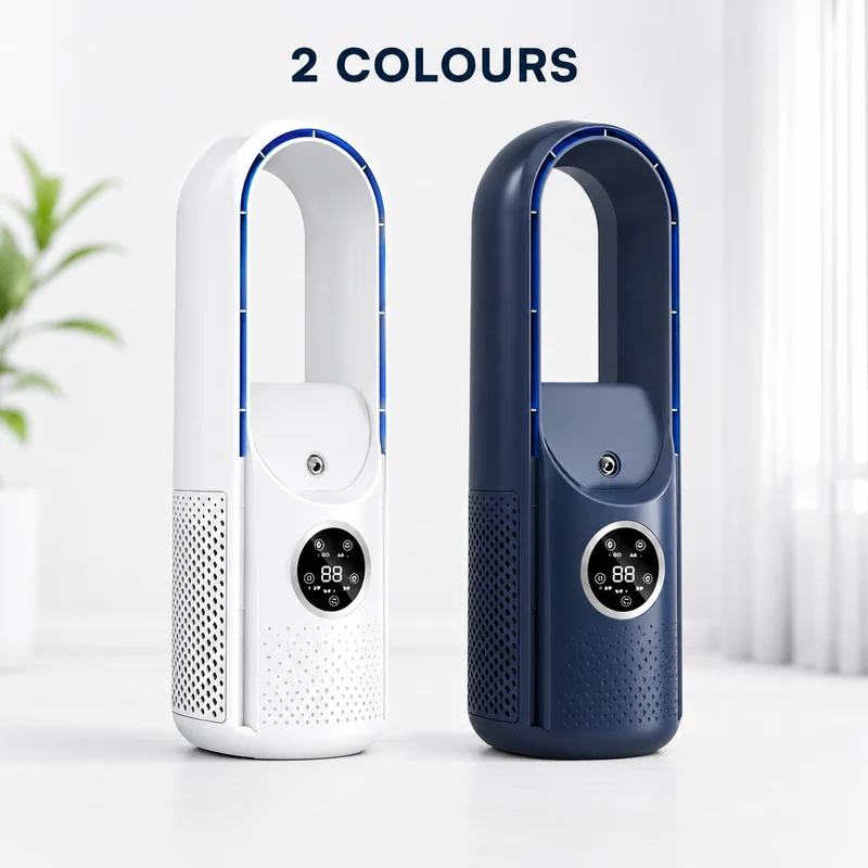 3-in-1 Bladeless Fan – Cooling, Humidifying, and Night Light, Quiet and Portable