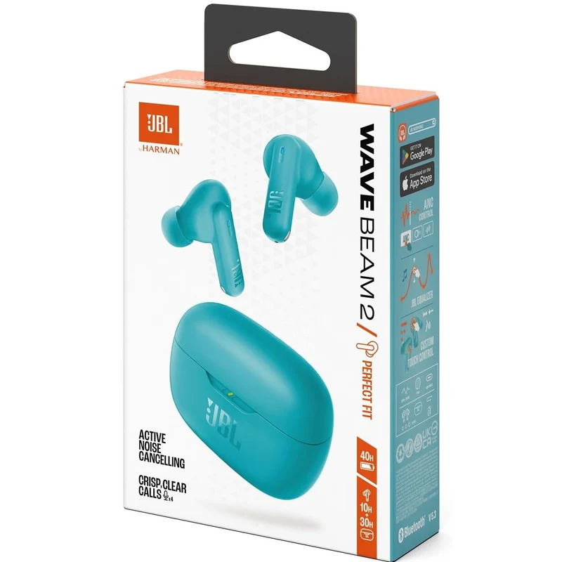 Jbl Auricolari (Wave Beam 2) Perfect Fit, In-Ear, Ip54, Cuffie Connessione Multipoint Bluetooth True Wireless Senza Filo, Cancellazione del Rumore, 40 ore di autonomia, Blu