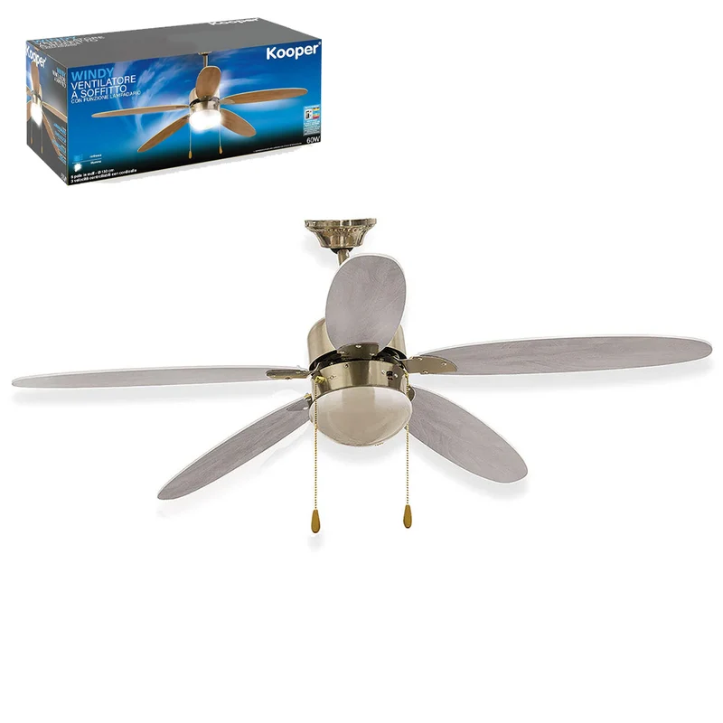 Ventilatore Soffitto Acciaio 130cm Con 5 Pale Rove