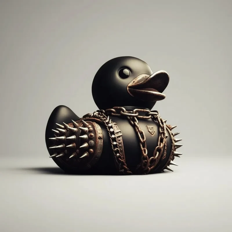 Halloween Gothic Punk-Style Rubber Duck with Metal Chains and Studs for Decoration