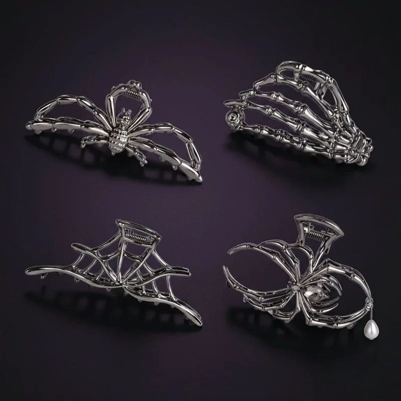 Halloween Hair Clip, Metal Decorative Spider and Bat Design Barrette