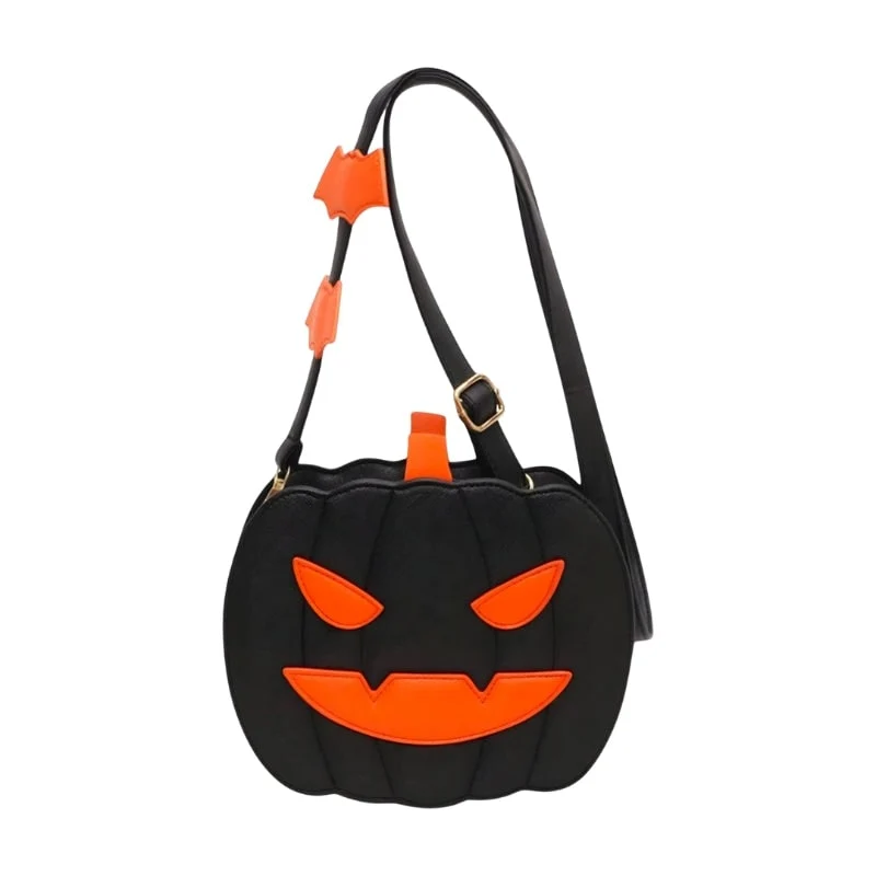 Halloween Women's Pumpkin-Shaped Shoulder Bag, Small Sporty Bag with Bats