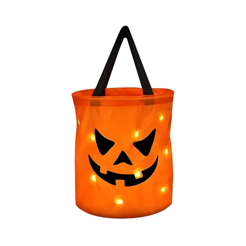 Halloween Candy Basket with Pumpkins and LED Lighting for Decoration