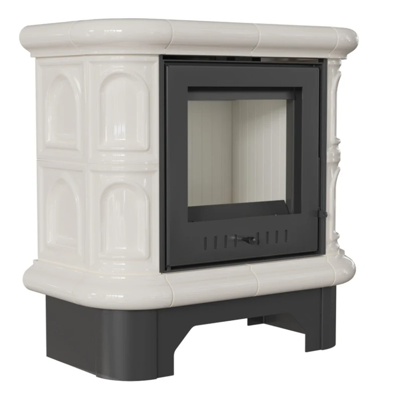 Stufa a Legna 75x74,8x37,7cm Flig Wilmington Bianca con Piastrelle Bianche
