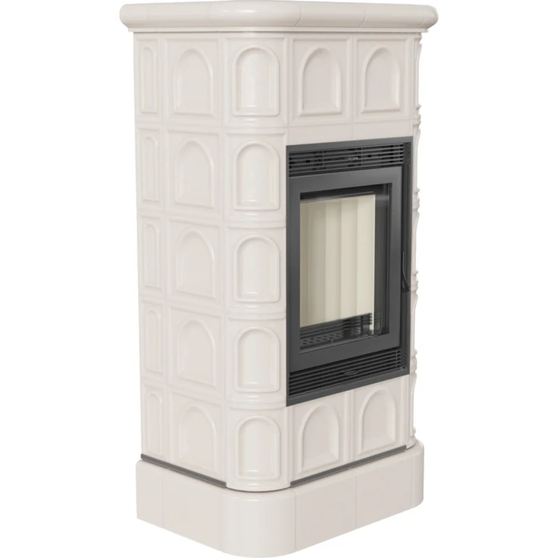 Stufa a Legna 136.5x71.5x59.8cm Flig Raleigh Crema con Piastrelle Crema