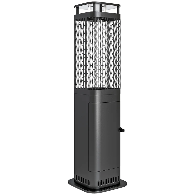 Stufa a Pellet da Esterno Potenza 6,86Kw con Base Antiscivolo Tubo in Vetro e Rete in Metallo Nero