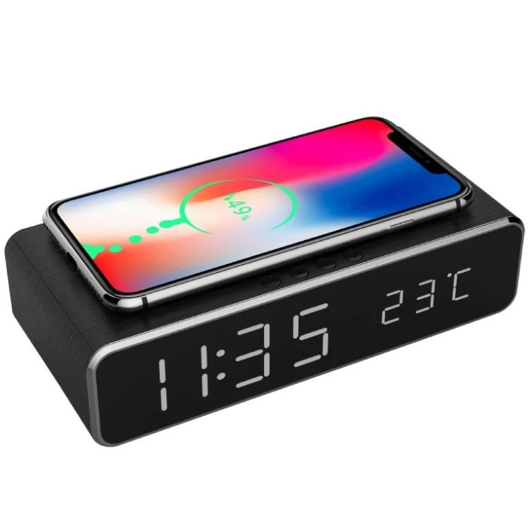 Gembird Sveglia Digitale Funzione Caricatore Wireless Ricarica Smartphone Nera