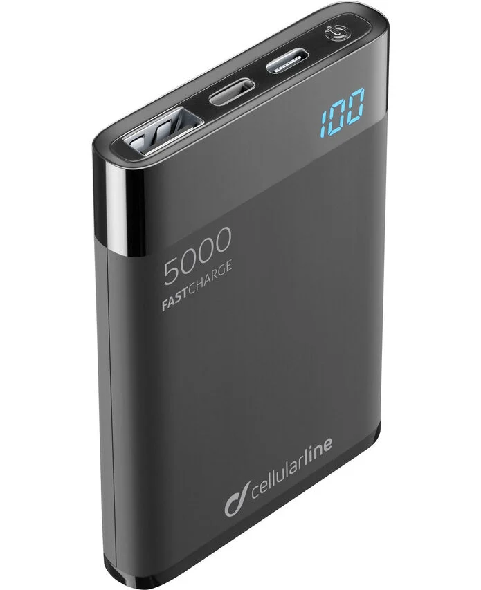 Cellularline FreePower Manta HD 5000i - Lightning Caricabatterie portatile ultrapiccolo con celle ad alta densità Nero