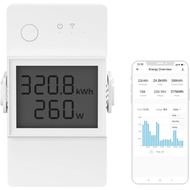 Sonoff Powr320D Elite Lcd Wifi Smart Switch 20A Misuratore Potenza Consumi Alexa