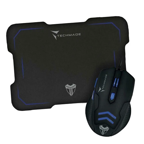 Techmade Kit Mouse Usb + Tappetino Gaming Blu Led Desktop Mousepad Pc Notebook