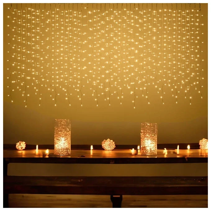 Lotti Tenda Luminosa Natalizia Icelight con 90 LED 10 Stelle 200x70 cm Bianco Caldo