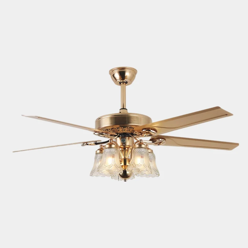 Vintage Semi Flush Gold Ceiling Fan with Light, 4 Blades