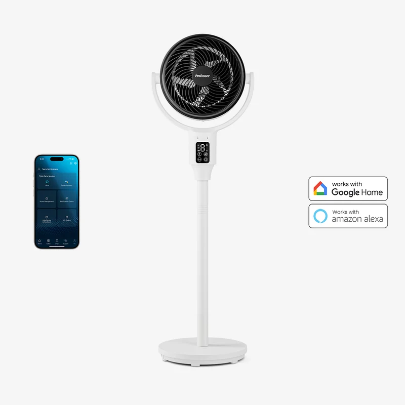 AirFlo 109 cm Smart Hybrid Pedestal Fan - Ultra-Quiet Air Circulator - White/Black
