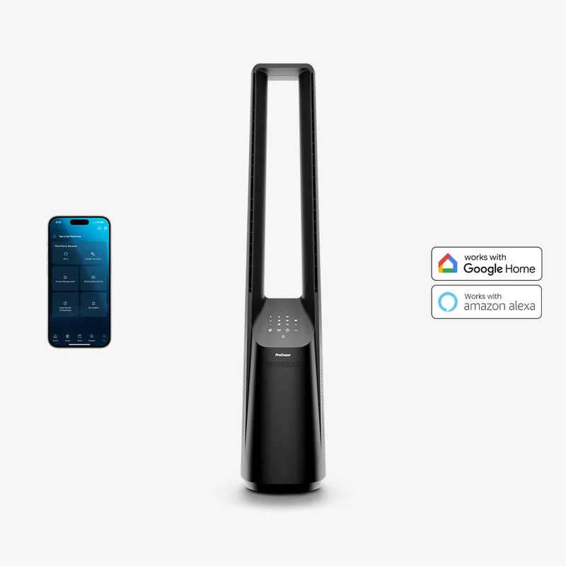 102 cm Bladeless Tower Fan with Smart App Control - Black