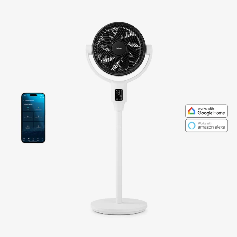 AirFlo Plus 112 cm Smart Hybrid Pedestal Fan - Ultra-Quiet Air Circulator - White/Black