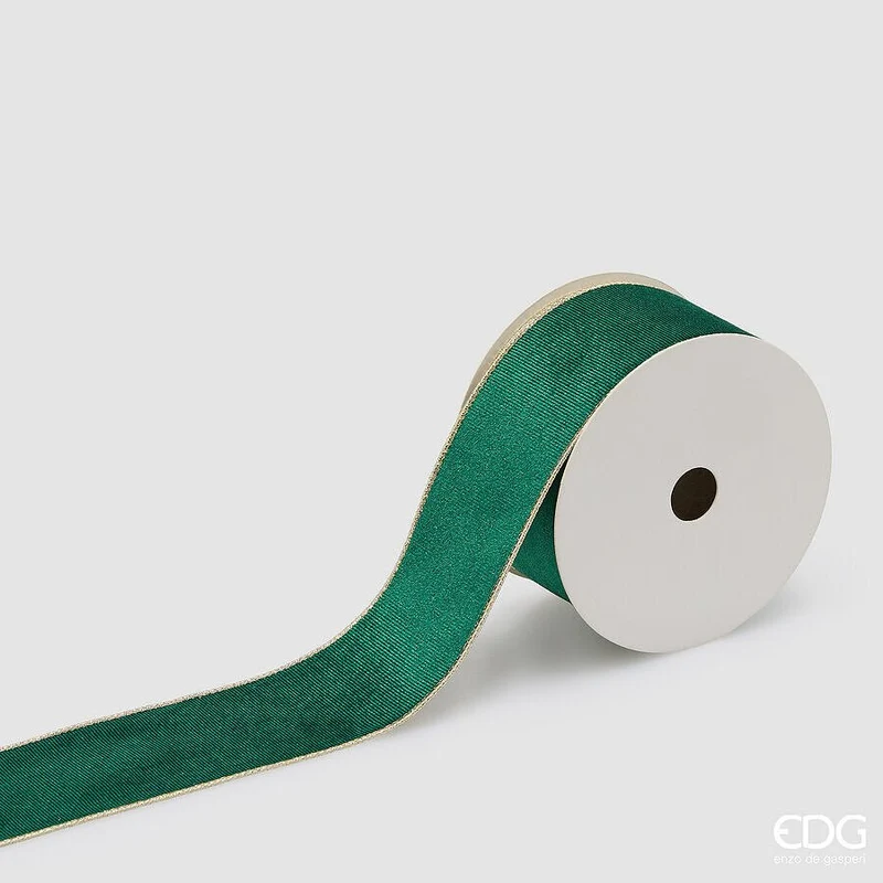Nastro natalizio in velluto verde oro H6,3cmx10mt | EDG