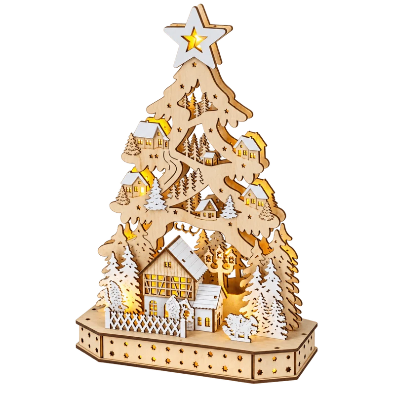 Paesaggio Natalizio LED a Forma di Albero 10,5 x 26 x h40,5 cm | Kaemingk