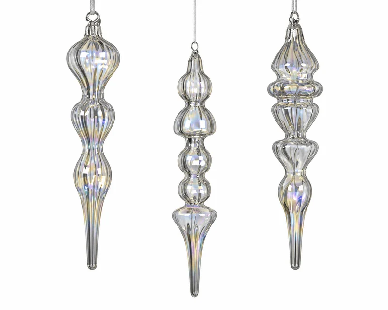Decoro Natalizio in Vetro Trasparente Iridescente Ø 4 x H 18 cm | Kaemingk