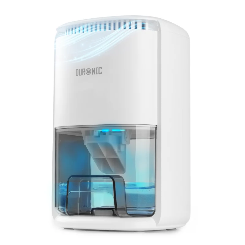 Duronic DH07 WE Mini Deumidificatore Elettrico Compatto 1L Anti Muffa 22,5W, Timer e spegnimento automatico, Deumidificatore per camera da letto, bagno e casa, Anti condensa e allergie Bianco