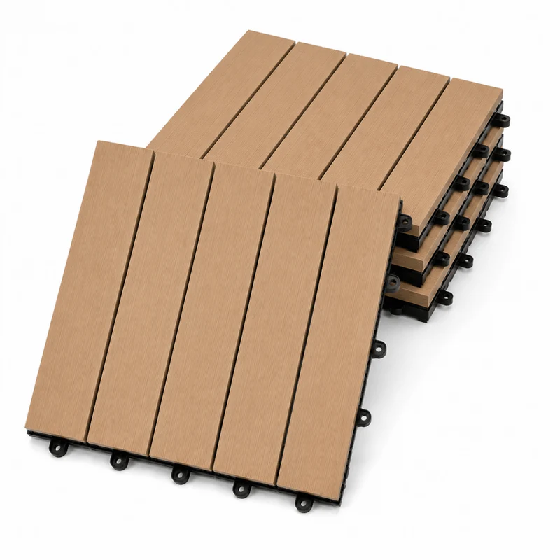 Set Piastrelle WPC a incastro click da esterno effetto legno 50x50cm - 4 pezzi