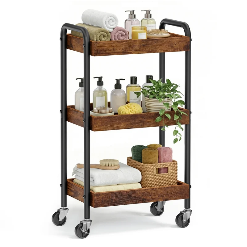 Carrello portaoggetti in acciaio con maniglie facile da montare