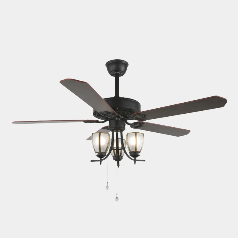 Semi-Flush Ceiling Fan with Light Retro Industrial 5 Blades, Black