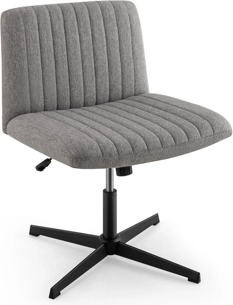 Sedia da Ufficio con Gambe Incrociate Senza Ruote, Sedia da Scrivania con Sedile Imbottito Ampio, Sedia Girevole 120°, Altezza Regolabile, Portata 150 kg (Grigio)