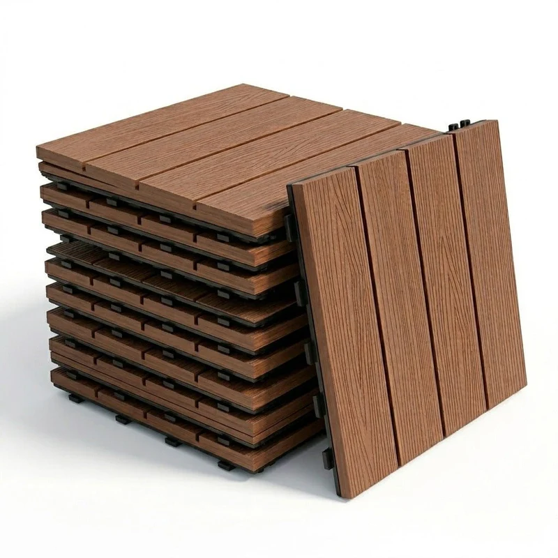 Set Piastrelle WPC a incastro click da esterno effetto legno 30x30 cm - 9 pezzi