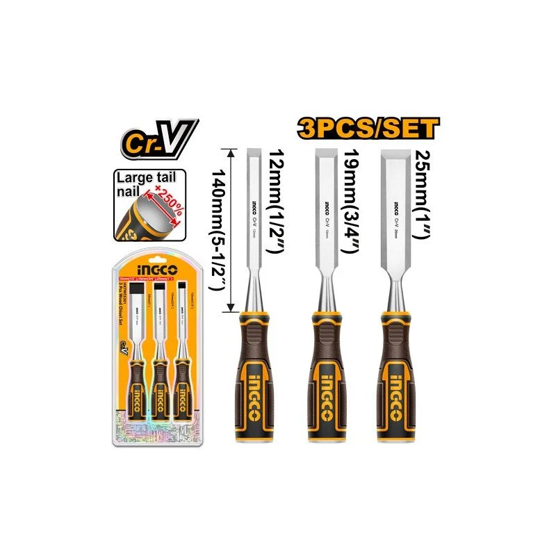 Set 3 scalpelli per legno 12-19-25 mm