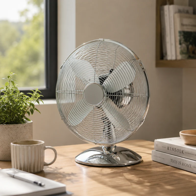Ventilatore da tavolo in acciaio cromato 60W funzionamento 3 velocità con diametro 40 cm