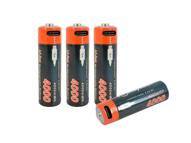 Wiederaufladbare AA-Batterien mit USB-C-Anschluss (4er-Pack) | 1,5 V Konstantspannung | 4000 mWh Li-Ion | Passend für Mignon LR6