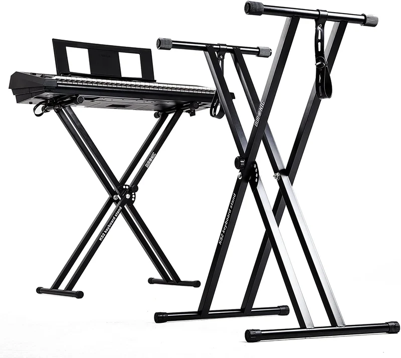 Duronic KS2B Supporto per tastiera musicale con 7 livelli di altezza | Per tastiere fino a 20kg | Cinghie di fissaggio | Supporto rinforzato doppia X per pianoforte digitale | Apertura veloce