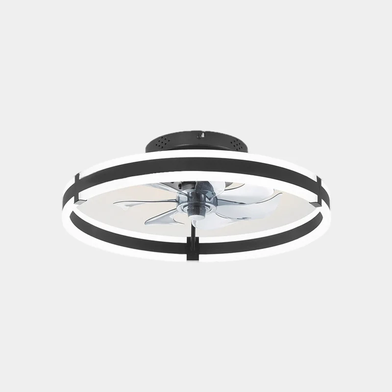 Circle Ceiling Fan with Light Semi-Flush Silent, Black & White