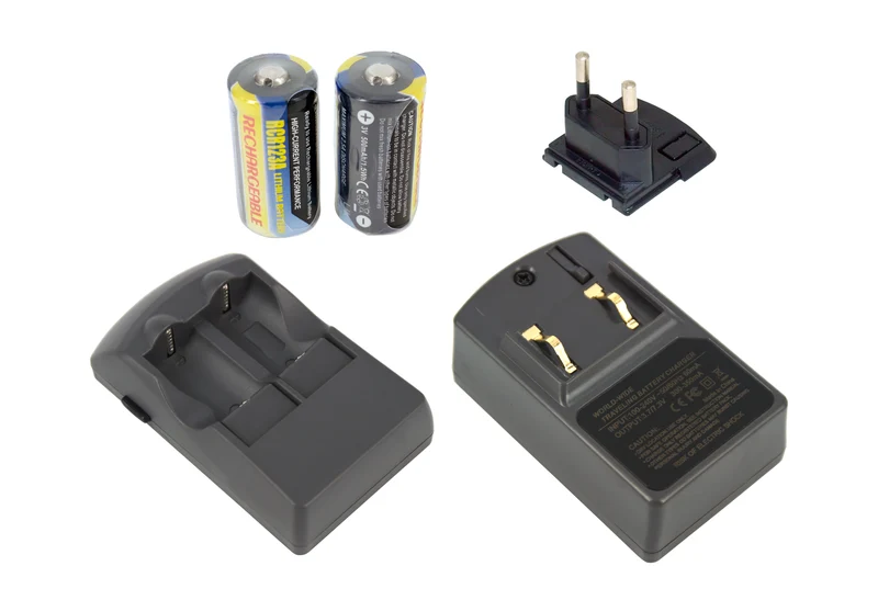 RCR123A-Akkuladegerät-Kit mit 2 wiederaufladbaren LiFe-Akkus für BOOTS Mini Zoom