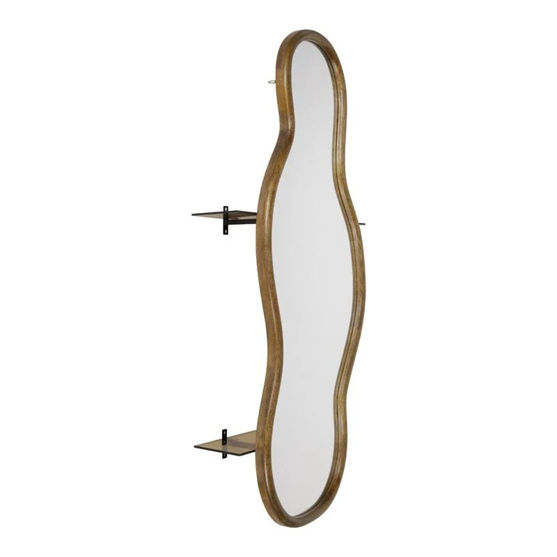 Specchio da Parete con Mensole in Legno