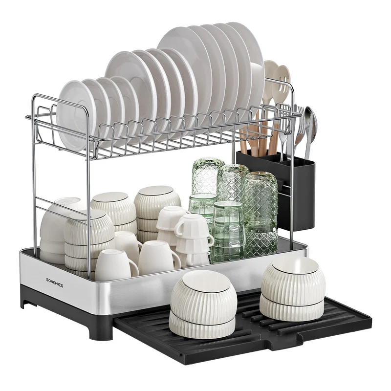 Scolapiatti Espandibile da Cucina in Acciaio Inox con Porta Utensili