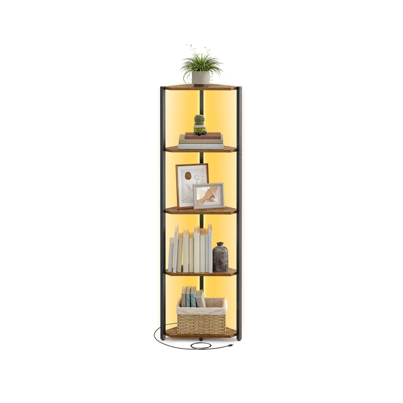Libreria Scaffale a 5 Ripiani con LED Regolabili