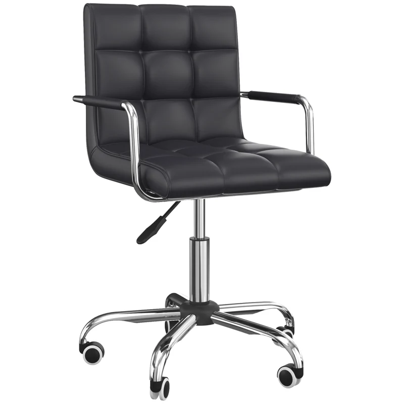 EasyComfort Sedia da Ufficio Ergonomica in pelle PU Nero, Sedia da Studio con 5 Ruote Girevoli, Imbottitura e Altezza Regolabile, 52.5x54x84-99cm