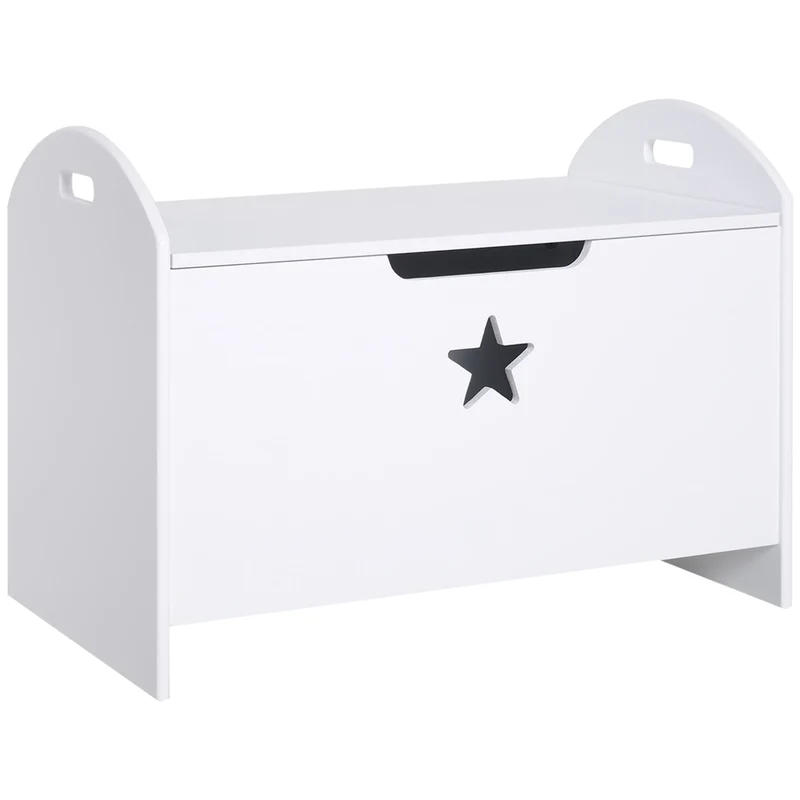 EasyComfort Baule Contenitore Portagiochi per Bambini (62x40x46.5cm) in Legno Bianco con Cerniere di Sicurezza