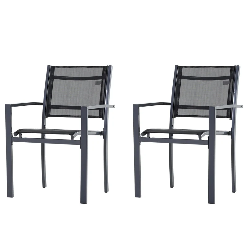Easycomfort Set 2 Sedie da Giardino in Texteline Traspirante e Struttura in Ferro Nero 64 x 58 x 87cm