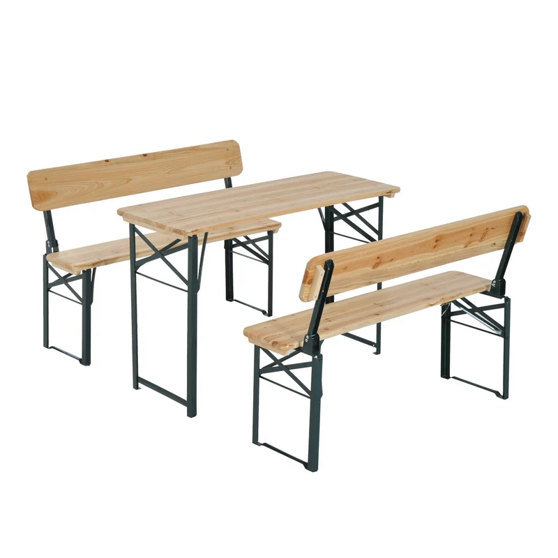 Easycomfort Set Birreria da Giardino Tavolo e 2 Panche con Schienale Pieghevole in Legno di Abete