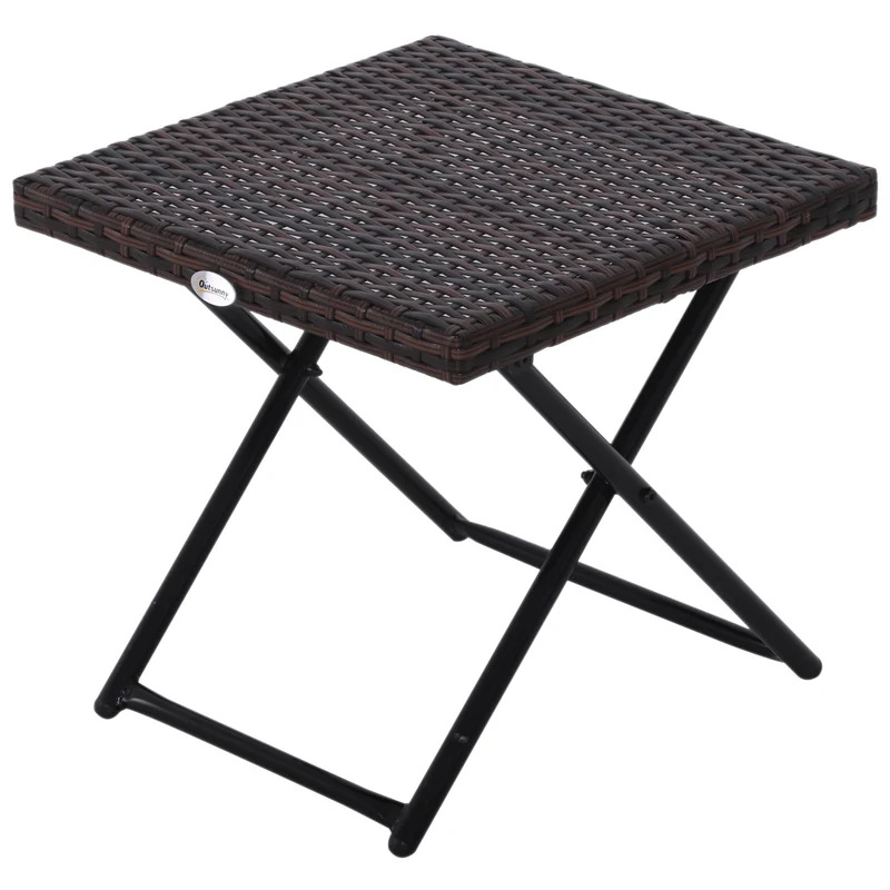 Easycomfort Tavolino da Giardino Pieghevole in Rattan Sintetico e Acciaio, Tavolino da Esterni Salvaspazio 40x40x40cm, Marrone