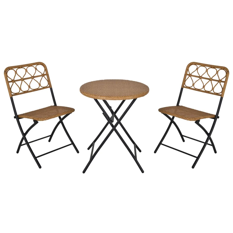 EASYCOMFORT Set 3 Pezzi Tavolino con Sedie da Giardino Pieghevoli Rattan e Acciaio