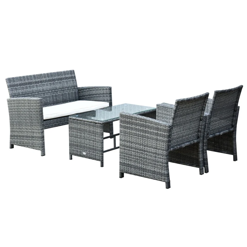 Easycomfort Set Mobili 4 Pezzi Divanetto 2 Poltrone Tavolino da Giardino Metallo, Rattan 108.5 x 61.5 x76.5 cm