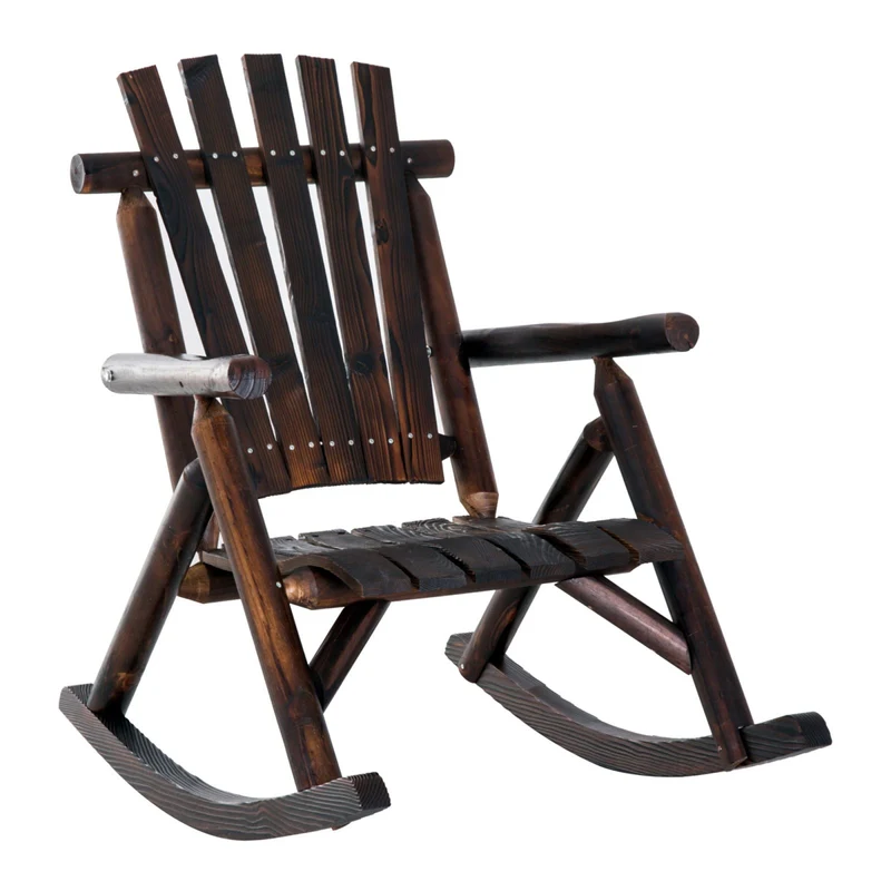 EASYCOMFORT Sedia a Dondolo da Giardino Adirondack Stile Country in Legno di Abete Carbonizzato