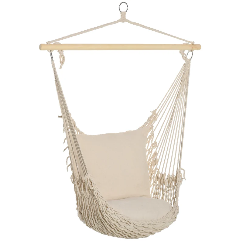 Easycomfort Poltrona Sospesa da giardino in Coeda, Sedia a Dondolo Sospesa in Stile Shabby Chic , Amaca per Interni ed Esterni, Bianca 120L x 90Pcm