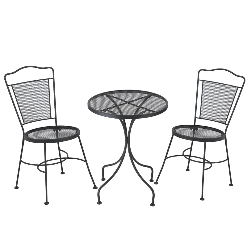 Easycomfort Set da Giardino da 3 Pezzi, Tavolino Rotondo con 2 Sedie da Esterno in Metallo, Nero