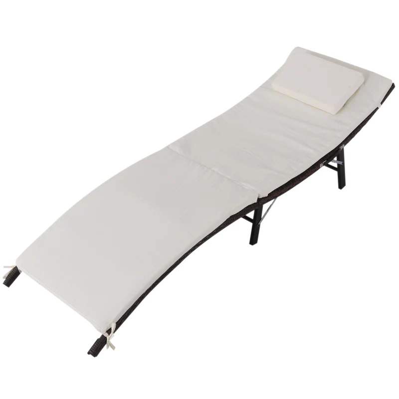 Easycomfort Sdraio Lettino da Giardino Ergonomica con Cuscino Rimovibile Pieghevole Rattan 196x61x53cm Bianco