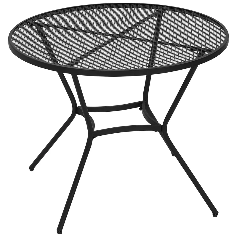 Easycomfort Tavolo da Giardino Rotondo in Metallo con Piano d'Appoggio a Rete, ?91x71.5cm, Nero