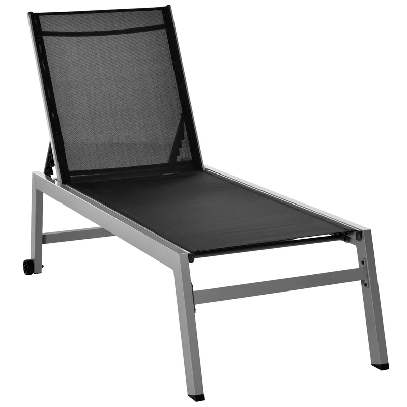 Easycomfort Lettino Sdraio Prendisole in Alluminio e Texteline | Schienale Regolabile, Nero e Grigio, 2 Ruote | 169 x 65 x 102cm